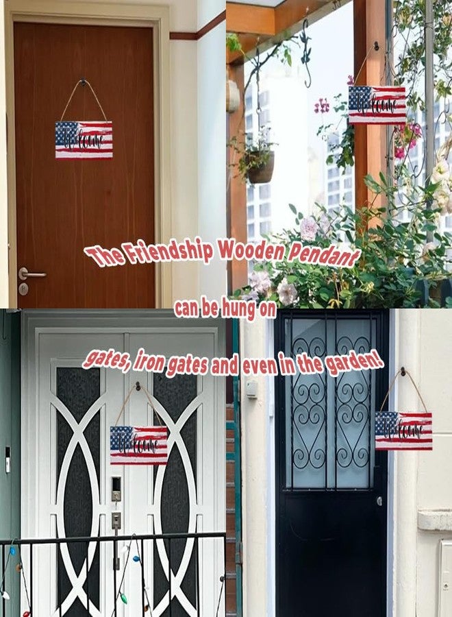 Borhmty Wood Welcome Sign for Front Door House Warming Gifts New Home American Flag Sign Patriotic Wall Decor New House Gift Ideas Wooden Welcome Sign for Farmhouse Porch Wall Art Sign Wooden Door Hanger - Image 4